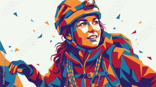 Φωτογραφία Woman wearing climbing helmet and jacket.