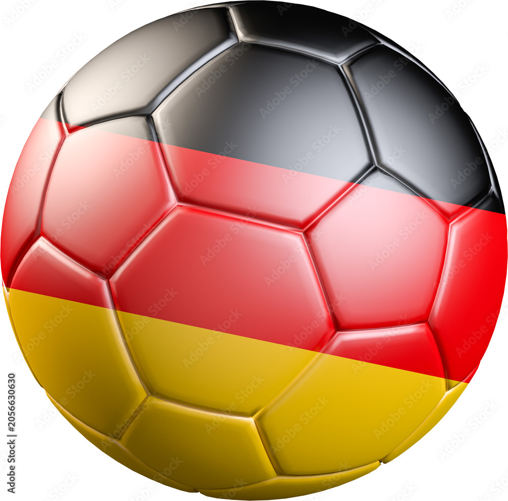 Fototapeta premium Football / soccer ball with a flag overlay of Germany isolated on transparent background. International match and national team of Germany concept