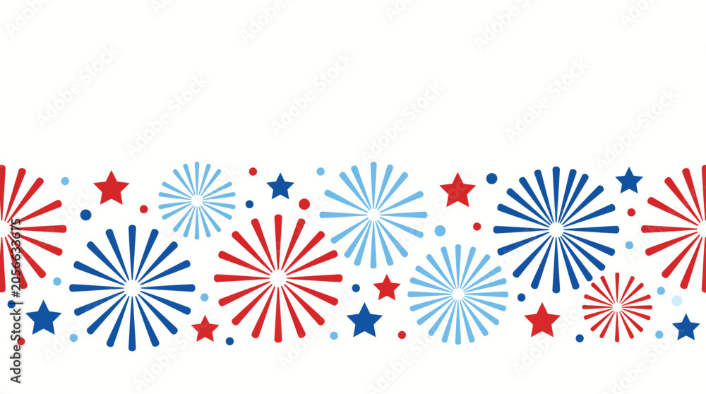 Obraz premium Red white and blue fireworks and stars border pattern for patriotic holiday celebration design