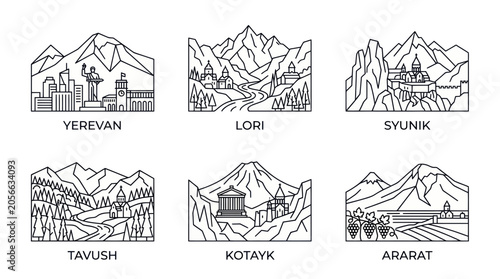 Quadro su tela Armenia Landmarks Collection: Yerevan, Lori, Syunik, Tavush, Kotayk, Ararat - Li