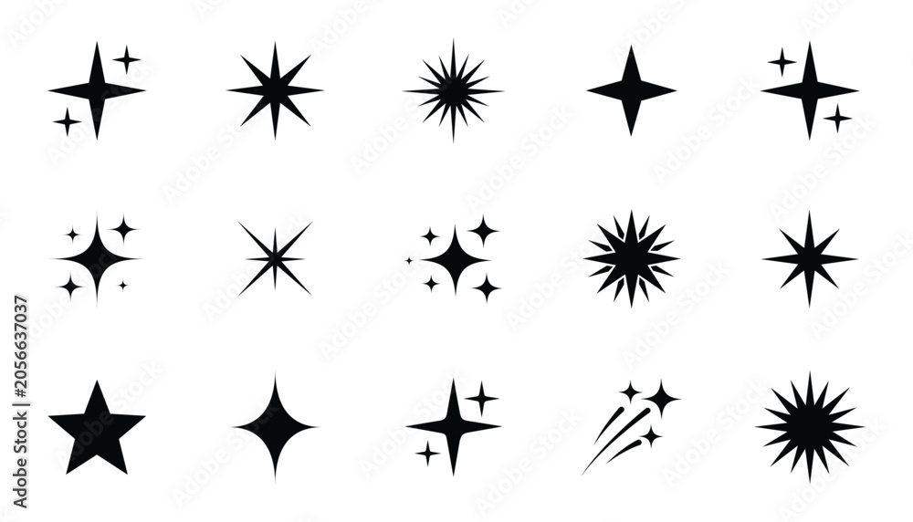 Obraz premium Collection of sparkle, star, and twinkle icons for design elements