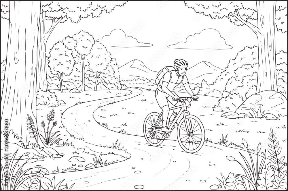 Obraz premium Cyclist riding mountain bike on a forest trail, enjoying outdoor activity.