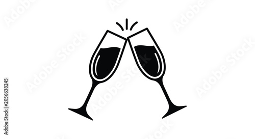 Bild auf Leinwand Two wine glasses clinking together black silhouette