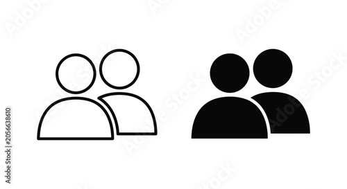 Simple icon of two people, outlined and filled style