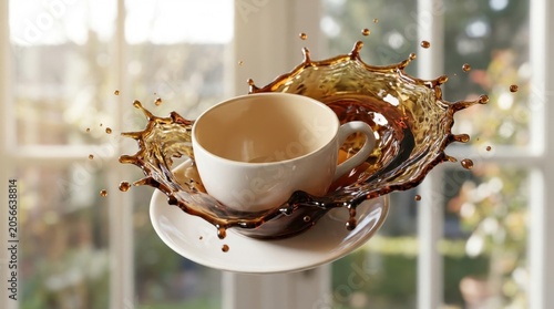 Coffee Cup in Mid-Air - A Dramatic Splash of Brewed Beverage.