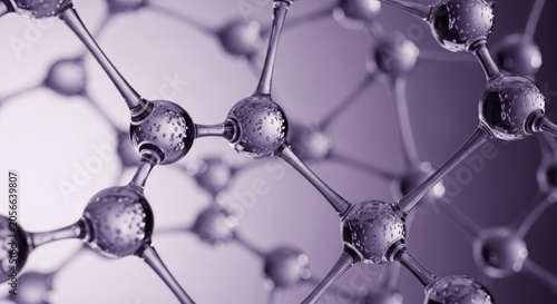 Abstract 3D Molecular Structure with Glass Spheres on Purple Backgroun