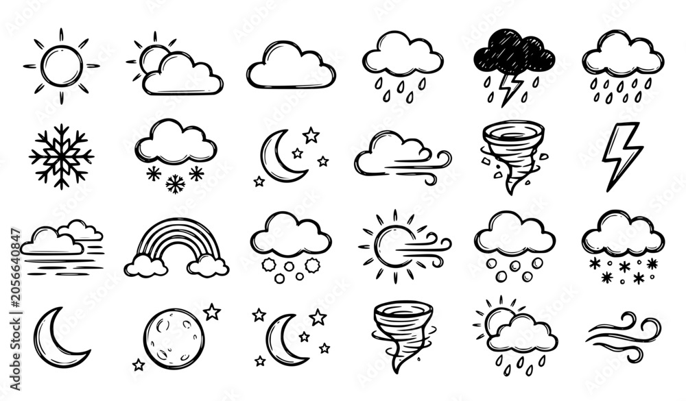 Fototapeta premium Set of Doodle Weather Icons ‎