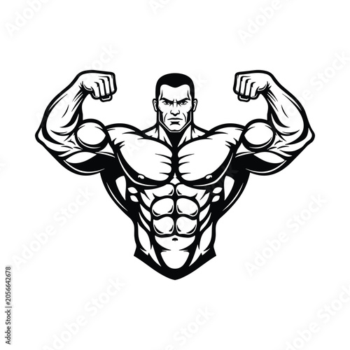 Muscular Bodybuilder Flexing Biceps Vector Illustration