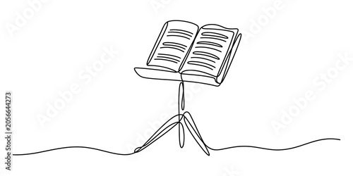 Foto Continuous line drawing Music sheet stand, music stand with book, sheet music ho