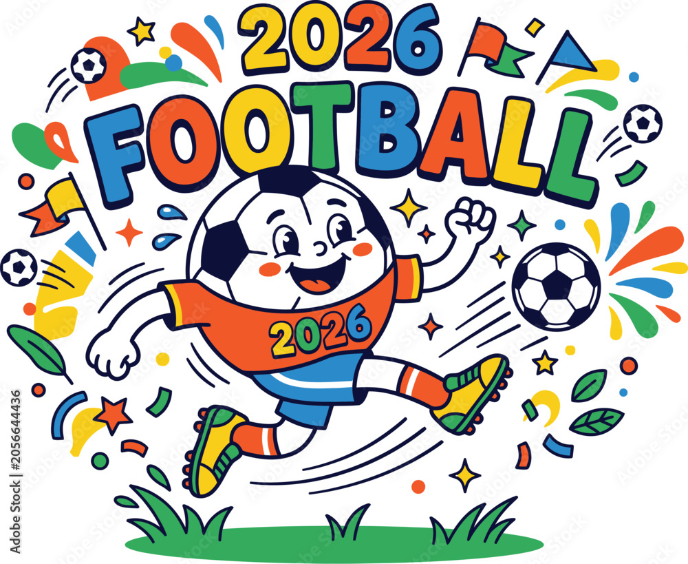 Fototapeta premium Vibrant cartoon soccer player kicking ball 2026