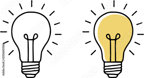 Canvas-taulu Hand-drawn light bulb one unlit and one glowing yellow