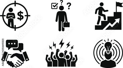 Business Icons Set: Target Decision Success Partnership Protest Idea