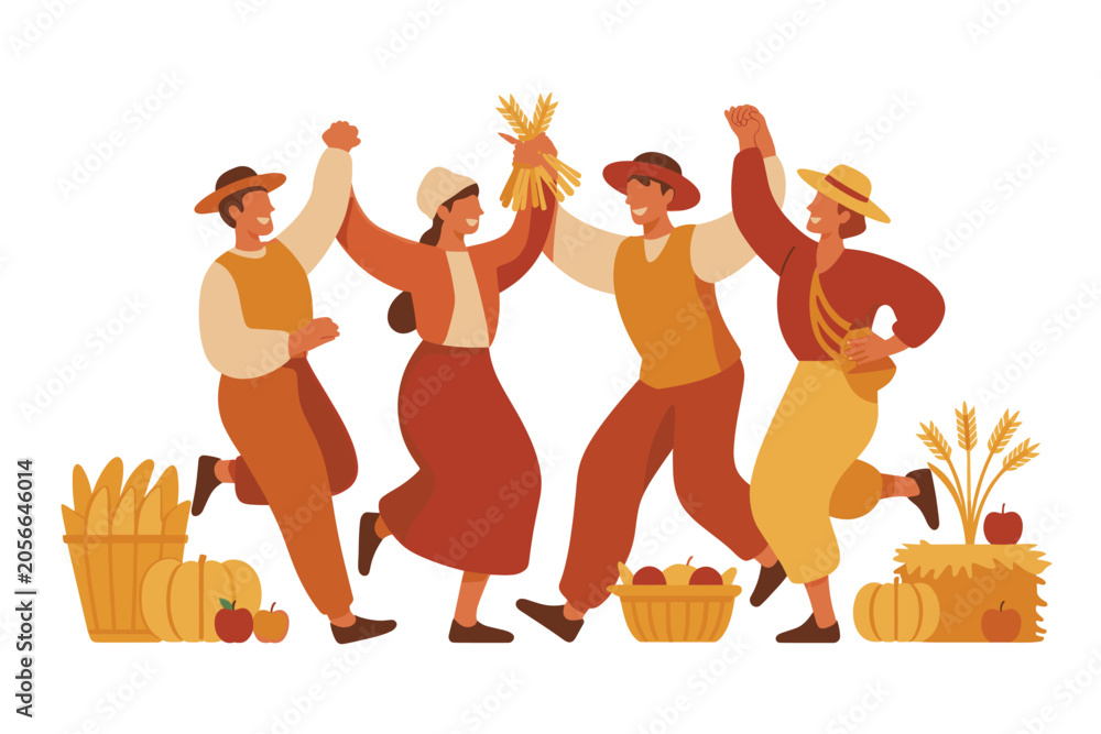 Naklejka premium Autumn Harvest Festival Celebration People Vector Illustration