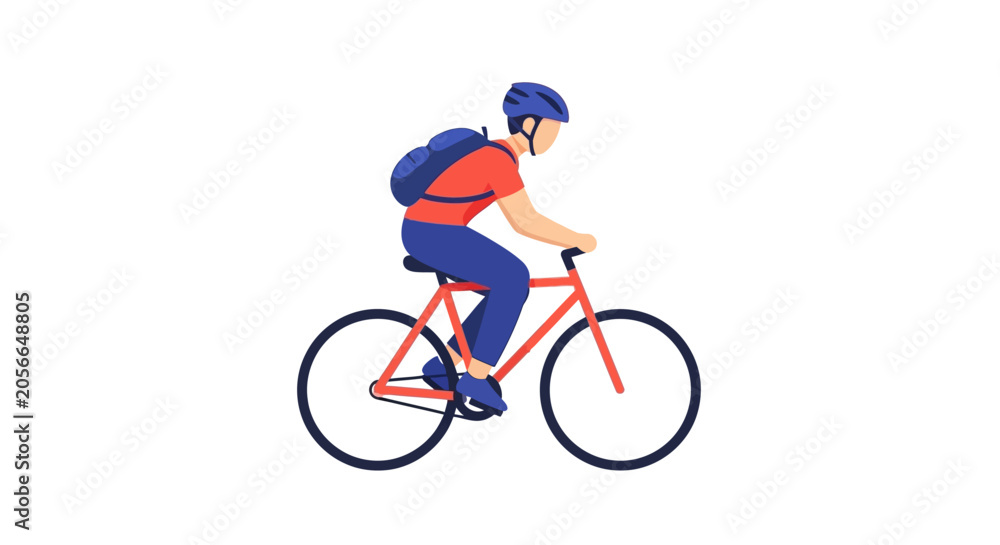 Fototapeta premium Man Riding Bicycle with Backpack, Healthy Lifestyle, Outdoor Activity, Vector Illustration
