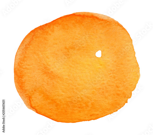 Abstract orange watercolor splash isolated on white background. Hand drawn watercolor spot for logo or text