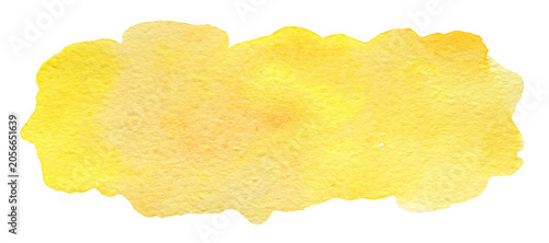 Abstract yellow watercolor splash isolated on white background. Hand drawn watercolor spot for logo or text