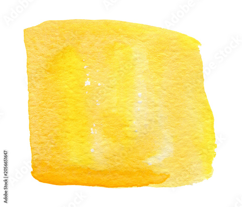 Abstract yellow watercolor splash isolated on white background. Hand drawn watercolor spot for logo or text