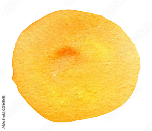 Abstract orange watercolor splash isolated on white background. Hand drawn watercolor spot for logo or text