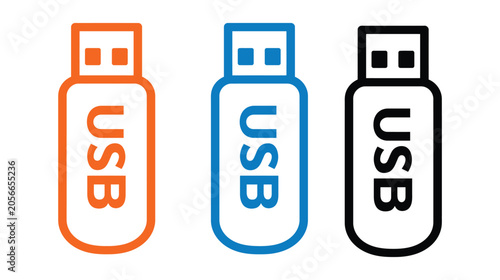 Usb vector icon set connection device digital technology storage