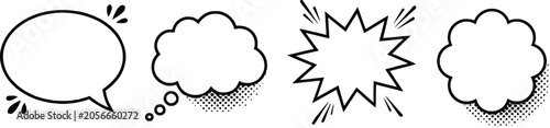 Speech Bubble Icons, Comic Style Halftone Dialogue Set