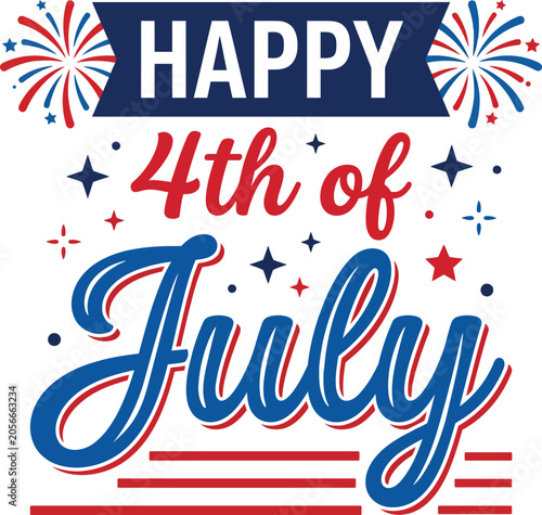 Happy 4th of july greeting card with fireworks and stars