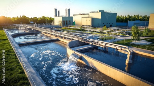 Industrial wastewater treatment plant purifying water before it is discharged