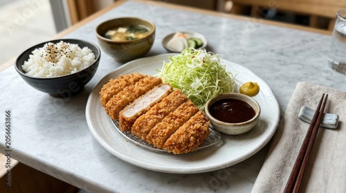 Japanese tonkatsu pork cutlet set with rice and miso soup tonkatsu japanese