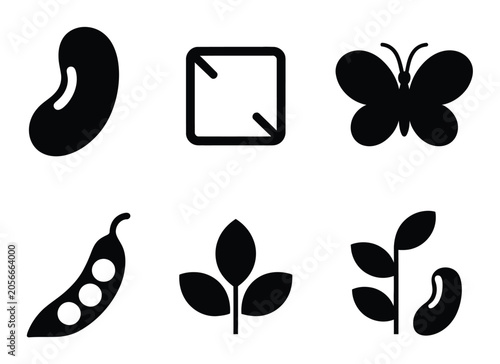 Foto Black Silhouette Vector Icons of Nature Elements