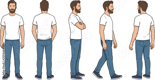 Photos Stylized character illustration showing man in casual outfit from multiple angle