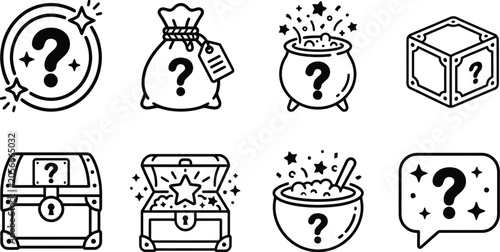 Mystery Icons, Question Mark Chest Cauldron and Money Bag Set