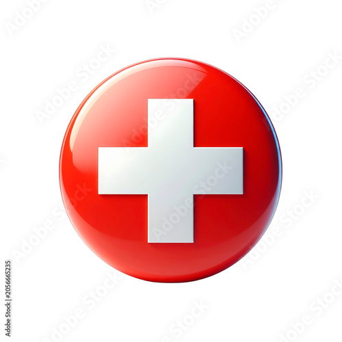 Glossy 3D Render of Switzerland Flag Circle Button Isolated on White Background