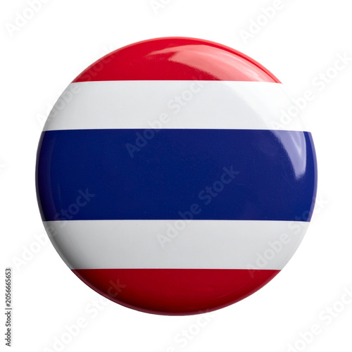 Thailand National Flag Glossy Pinback Button Badge Isolated on White Background