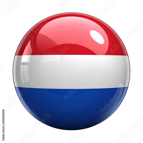 Glossy 3D spherical icon of the Netherlands flag isolated on a white background
