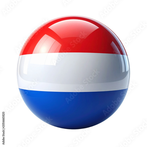Netherlands Flag Glossy 3D Sphere Icon Isolated on White Background