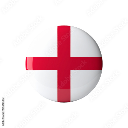 Glossy circular England flag button isolated on white background