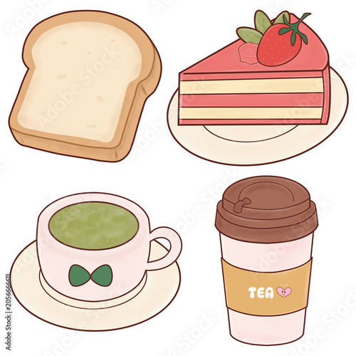 Bread Cake and Tea Icon Collection Hand Drawn Bakery Food Illustration