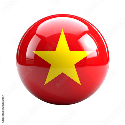 3D Glossy Sphere with Vietnam Flag Texture Isolated on White Background