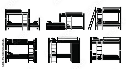 Tableau sur toile Bunk Bed Set In Black Silhouette bunkbeds