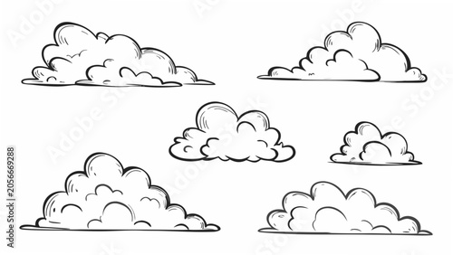 Canvastavla Seven Cloud Formations Black Ink Drawing On A White Background