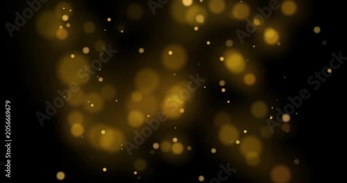 Golden lights, glittering shiny gold particles and shimmering bokeh light spheres. Suitable for backgrounds, overlays, or modern art concepts in graphic design. Abstract bokeh background