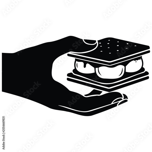 Foto Hand holding smore dessert vector illustration sweet treat line art graphic icon