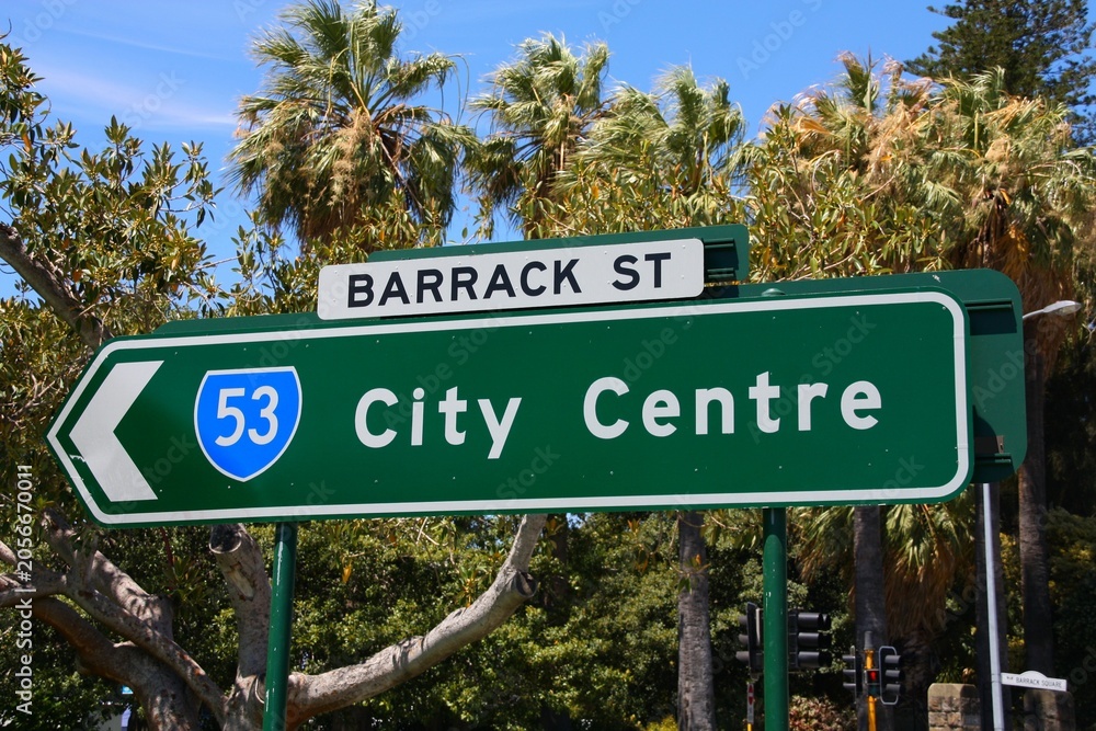 Fototapeta premium City Centre direction sign in Perth, Western Australia.