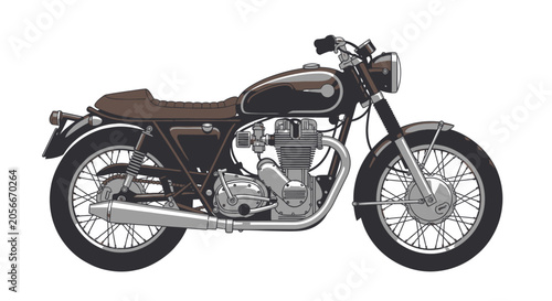 Bild auf Leinwand Classic motorcycle with brown leather seat.
