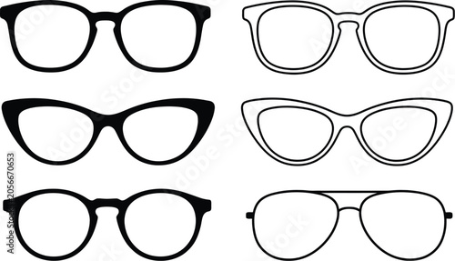 Eyeglasses Icons, Glasses and Sunglasses Silhouette Collection