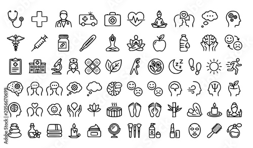 Vászonkép Healthcare wellness and mental health icon pack with spa beauty and self care sy