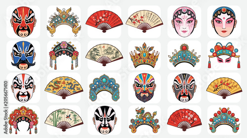 Chinese Opera Masks and Fans.