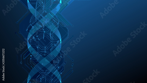 Abstract Dna Circuit Pattern With Blue Gradient Background Digital Technology Illustration