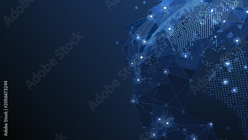 Abstract Network Pattern With World Map Illustration Dark Blue Background