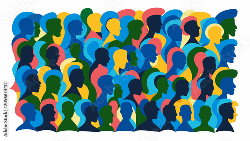 Принти на полотні Collection of colorful human head silhouettes against a white background vector