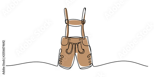 Foto Continuous line drawing of traditional german bavarian lederhosen shorts